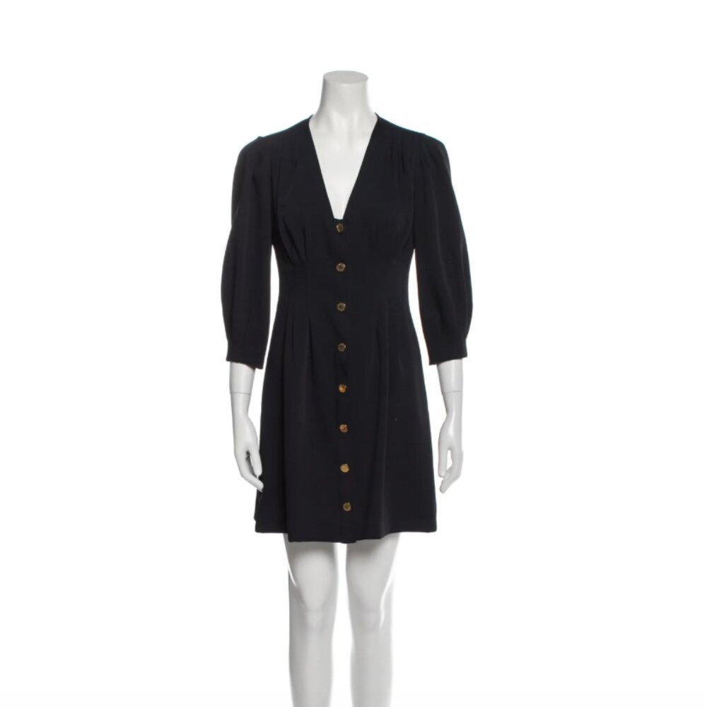Sandro V-neck puffed sleeves Minidress navy